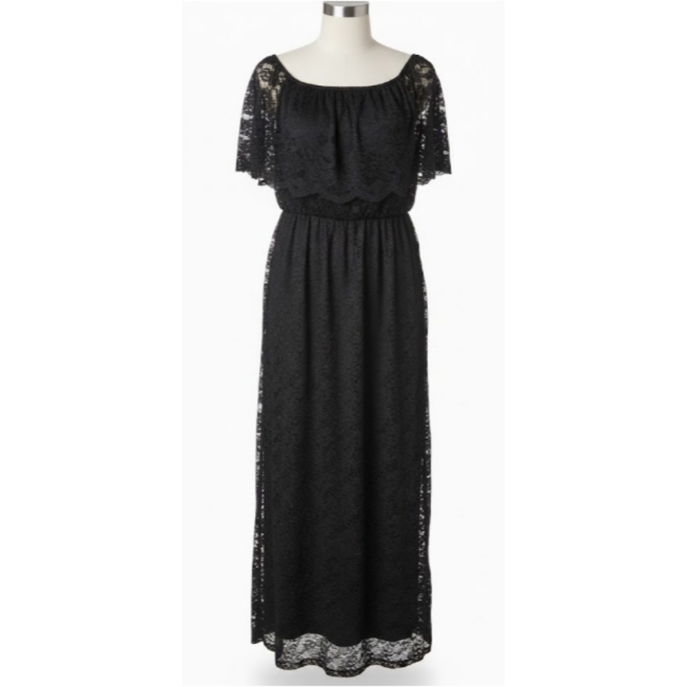 Chic Soul Women's Size 3X Off Shoulder Black Lace Fully Lined Boho Maxi Dress